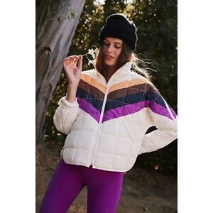 NWT Free People FP Movement x Hatch Printed Puffer Jacket Ivory Chevron Medium